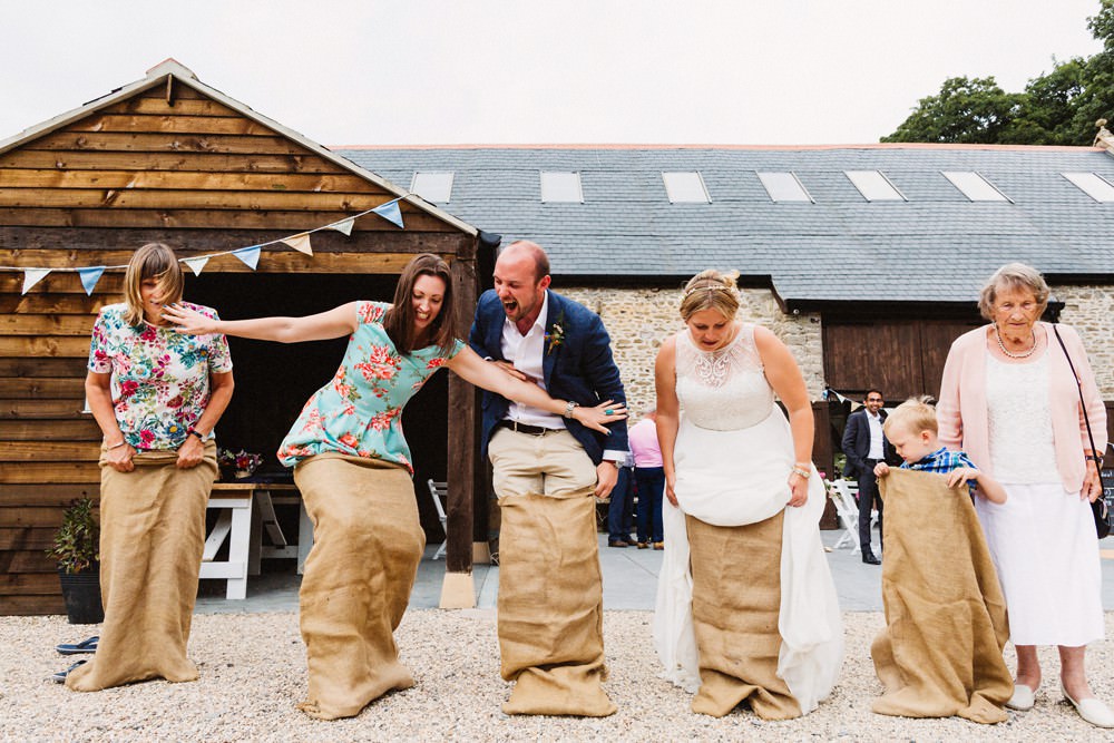 Sack Race Gorwell Farm Wedding Jason Williams Photography