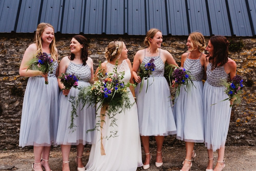 Bridesmaids Short Grey Dresses Gorwell Farm Wedding Jason Williams Photography