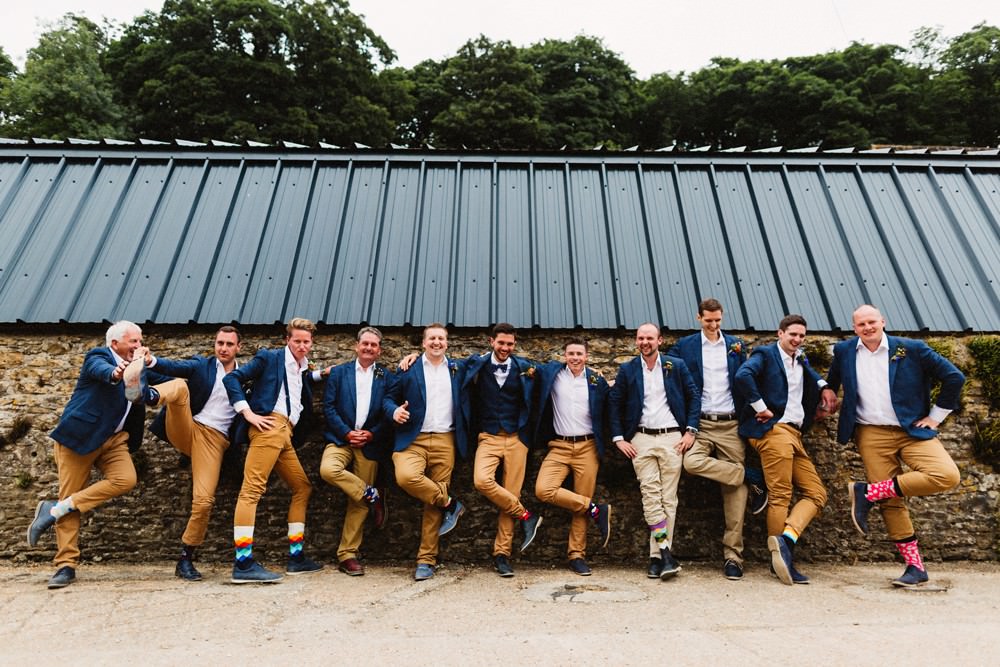 Groom Navy Suit Jacket Bow Tie Tan Chinos Groomsmen Gorwell Farm Wedding Jason Williams Photography