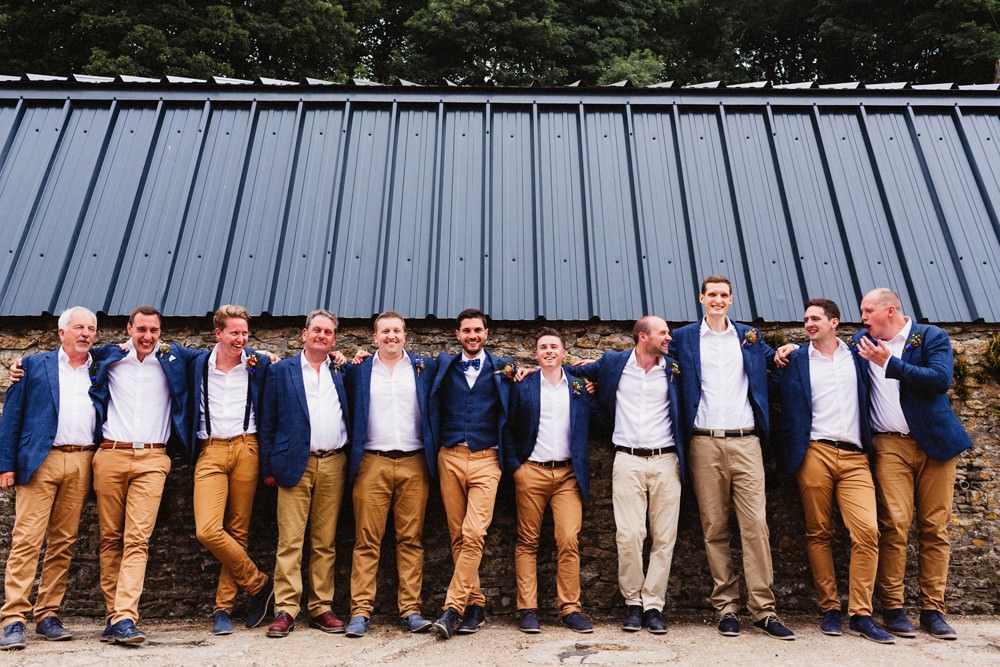 Groom Navy Suit Jacket Bow Tie Tan Chinos Groomsmen Gorwell Farm Wedding Jason Williams Photography