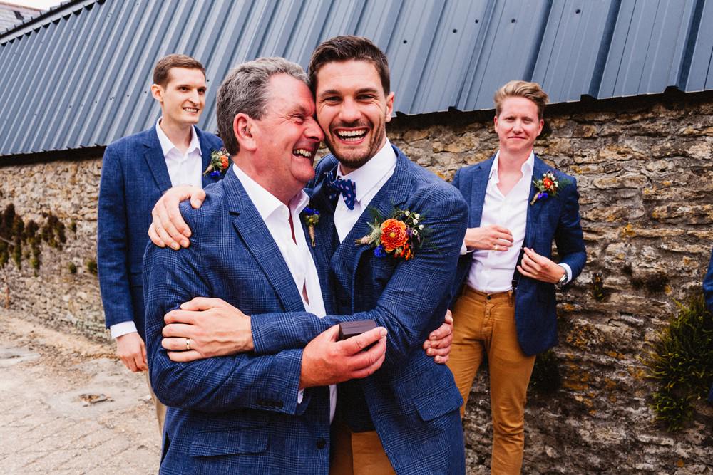 Groom Navy Suit Jacket Bow Tie Tan Chinos Groomsmen Gorwell Farm Wedding Jason Williams Photography