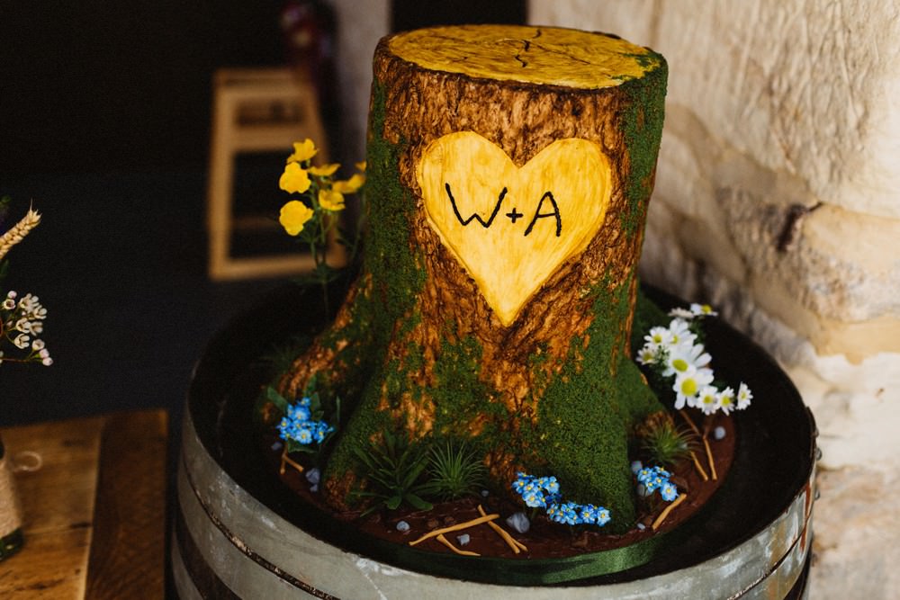 Log Tree Stump Cake Gorwell Farm Wedding Jason Williams Photography