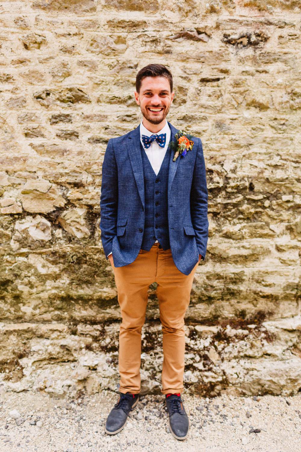 Groom Navy Suit Jacket Bow Tie Tan Chinos Groomsmen Gorwell Farm Wedding Jason Williams Photography