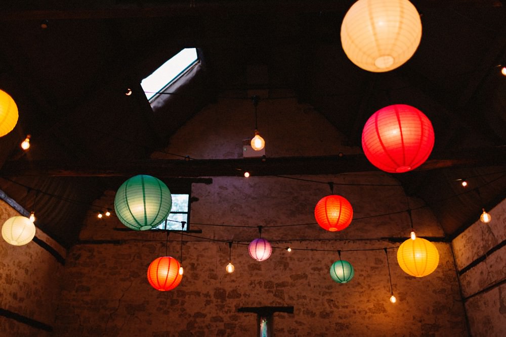 Barn Colourful Lanterns Decor Gorwell Farm Wedding Jason Williams Photography
