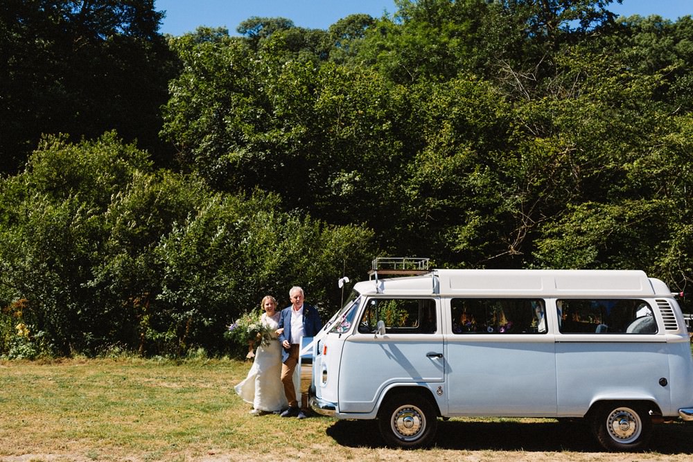 Blue Campervan Transport Gorwell Farm Wedding Jason Williams Photography