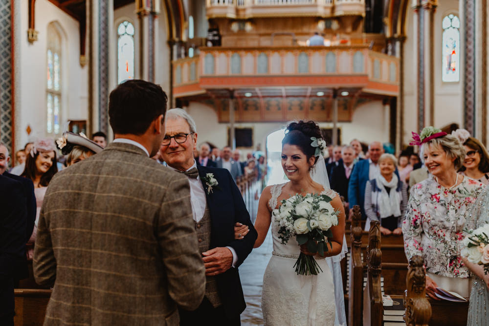 Bride Bridal Lace Overlay Straps Veil Tweed Three Piece Suit Waistcoat Hobbit Hill Wedding Stevie Jay Photography