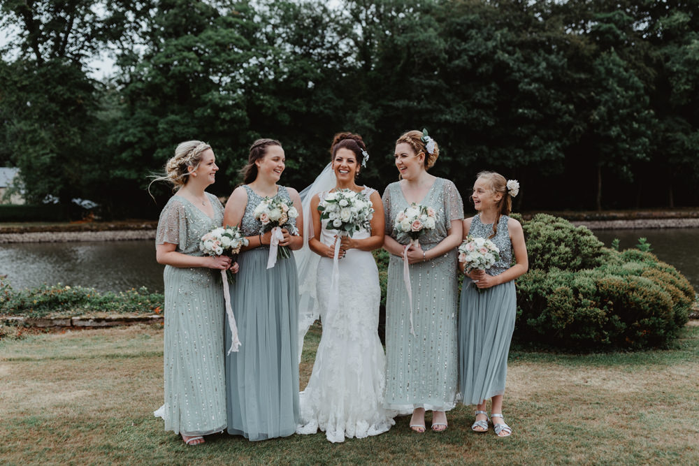 Bride Bridal Lace Overlay Straps Veil Sage Green Bridesmaids Mismatched Hobbit Hill Wedding Stevie Jay Photography