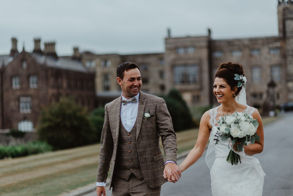 Bride Bridal Lace Overlay Straps Veil Tweed Three Piece Suit Waistcoat Hobbit Hill Wedding Stevie Jay Photography
