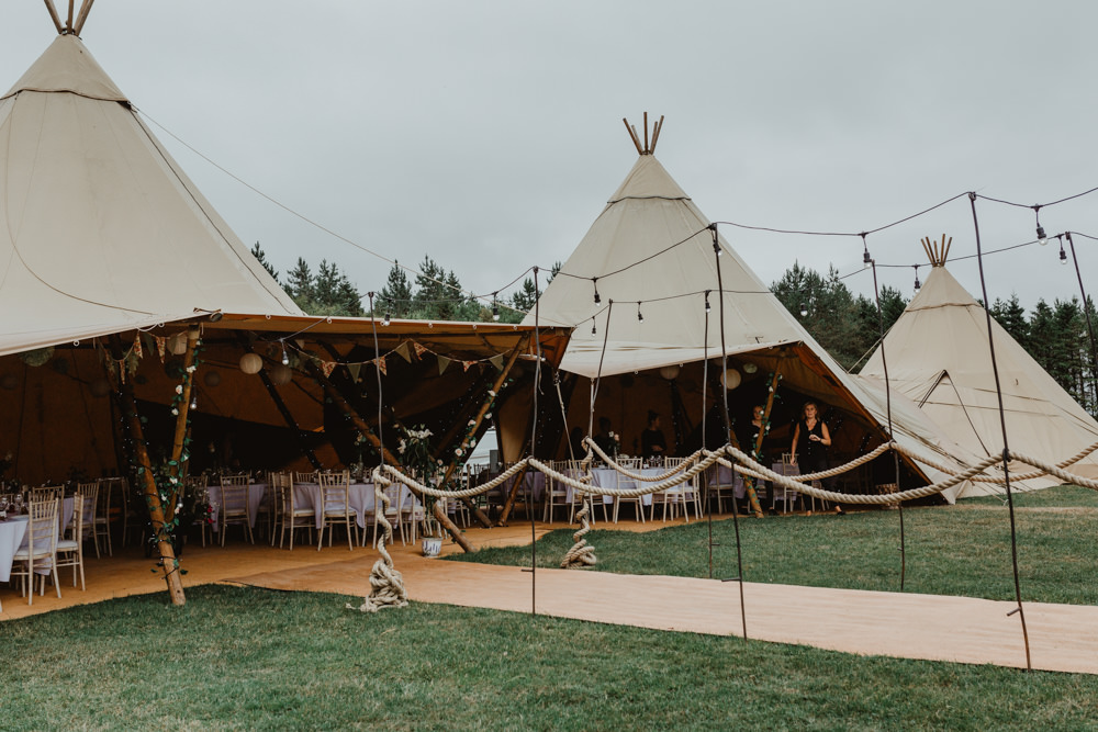 Tipi Festoon Lighting Bunting Walkway Hobbit Hill Wedding Stevie Jay Photography