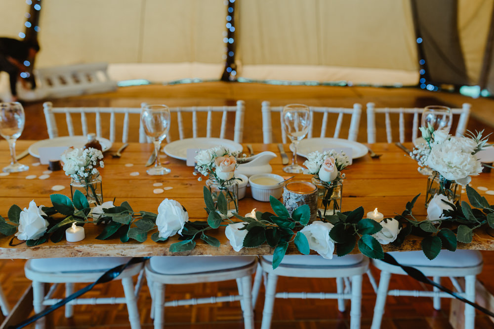 Top Table Garland Greenery Flowers Hobbit Hill Wedding Stevie Jay Photography