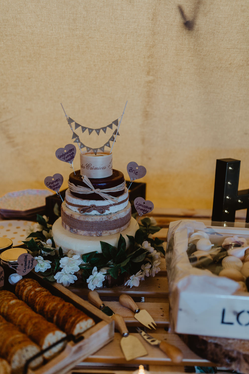 Cheese Wheel Cake Bunting Topper Greenery Hobbit Hill Wedding Stevie Jay Photography