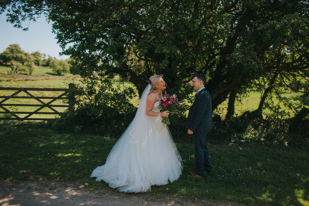 Bride Bridal Dress Gown Sweetheart Neckline Lace Princess A Line Tweed Three Piece Suit Groom Veil Wildflower Meadow Bouquet Minnehaha Events Wedding Lisa Webb Photography