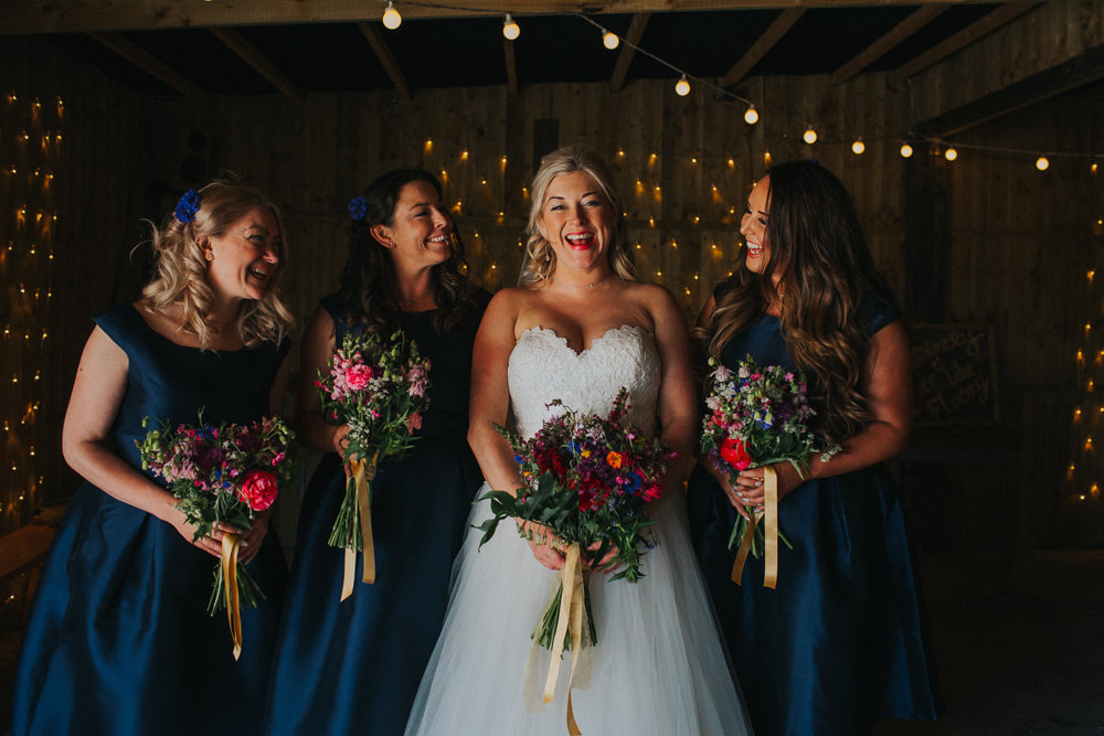 Bride Bridal Dress Gown Sweetheart Neckline Lace Princess A Line Blue Bridesmaids 50s Short Veil Wildflower Meadow Bouquet Minnehaha Events Wedding Lisa Webb Photography