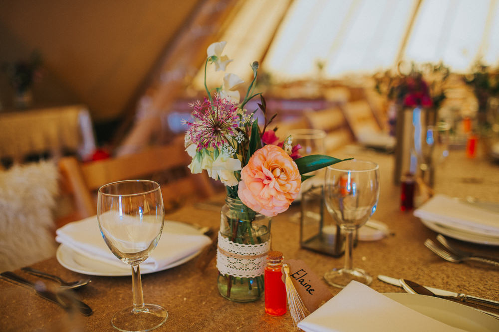 Flowers Floral Multicolour Jam Jar Lace Minnehaha Events Wedding Lisa Webb Photography
