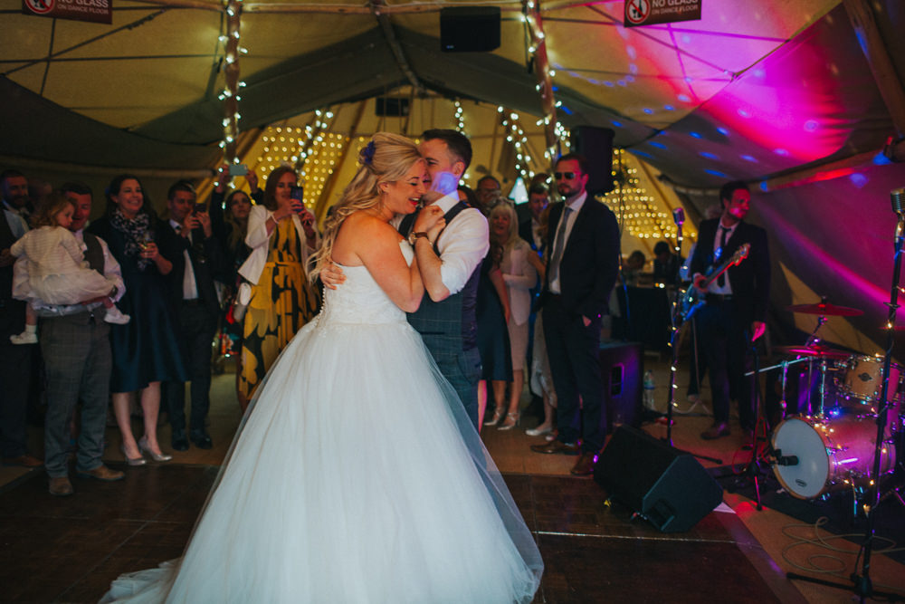 Bride Bridal Dress Gown Sweetheart Neckline Lace Princess A Line Tweed Three Piece Suit Groom First Dance Minnehaha Events Wedding Lisa Webb Photography