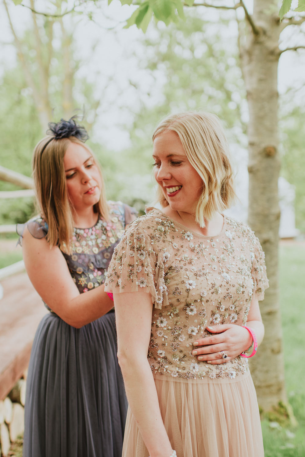 Bride Bridal Dress Gown Sleeves Emellished Sequin Pale Pink Embroidered Top Skirt Needle & Thread Plush Tents Glamping Wedding Big Bouquet Photography