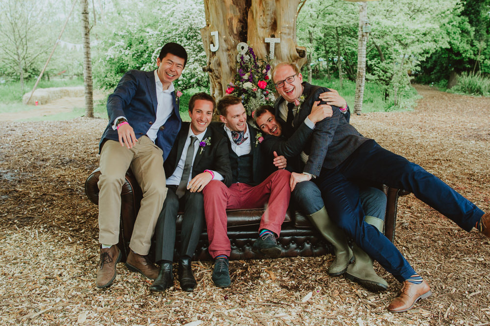 Mismatched Groomsmen Suits Plush Tents Glamping Wedding Big Bouquet Photography