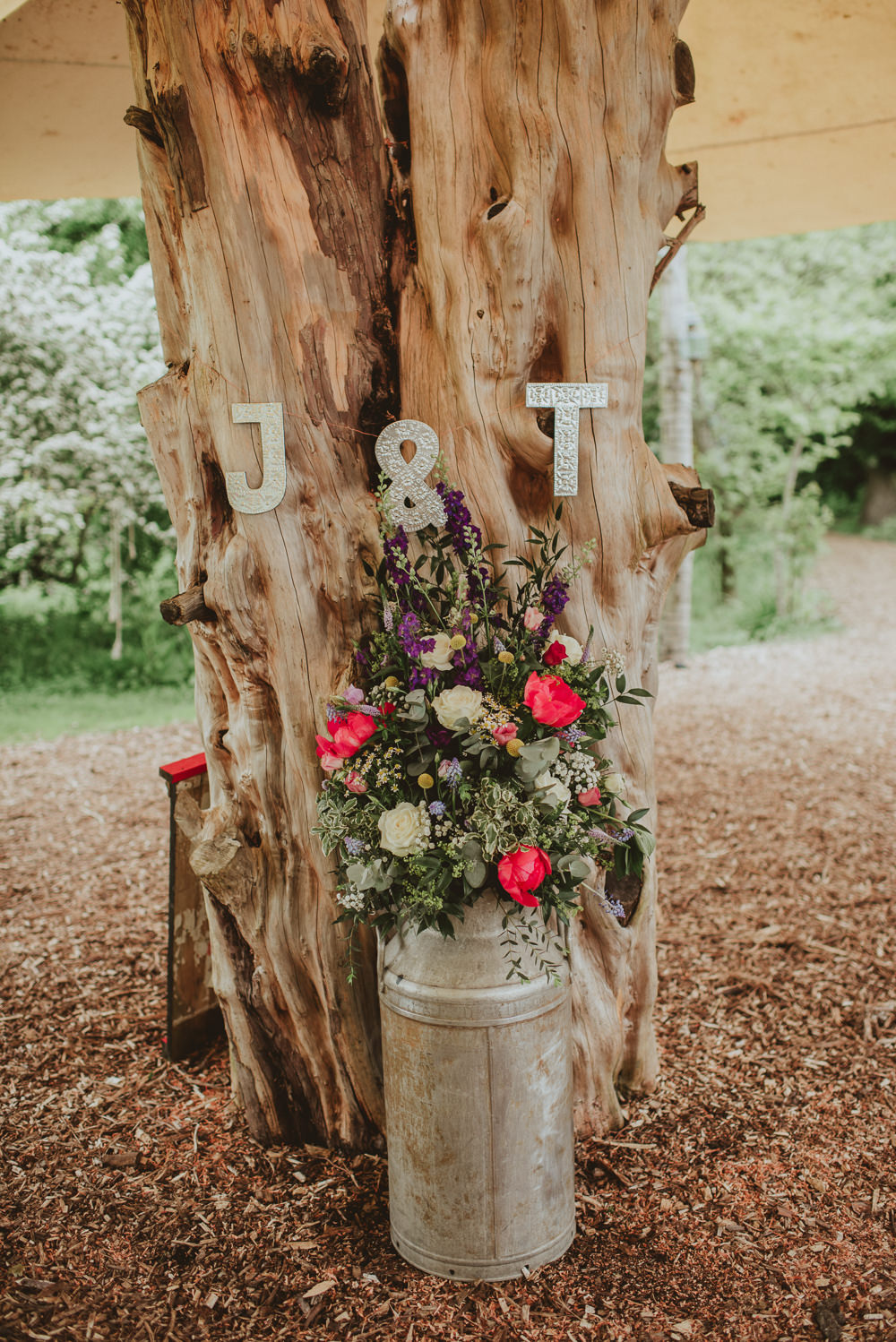 Milk Churn Flowers Colourful Peony Rose Plush Tents Glamping Wedding Big Bouquet Photography