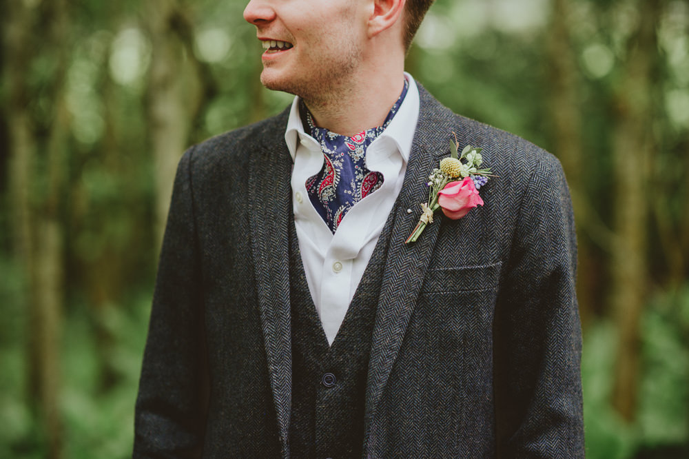 Silk Scarf Groom Suit Blue Jacket Red Trousers Waistcoat Plush Tents Glamping Wedding Big Bouquet Photography
