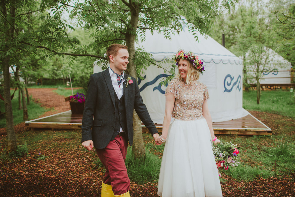 Silk Scarf Groom Suit Blue Jacket Red Trousers Waistcoat Wellies Plush Tents Glamping Wedding Big Bouquet Photography