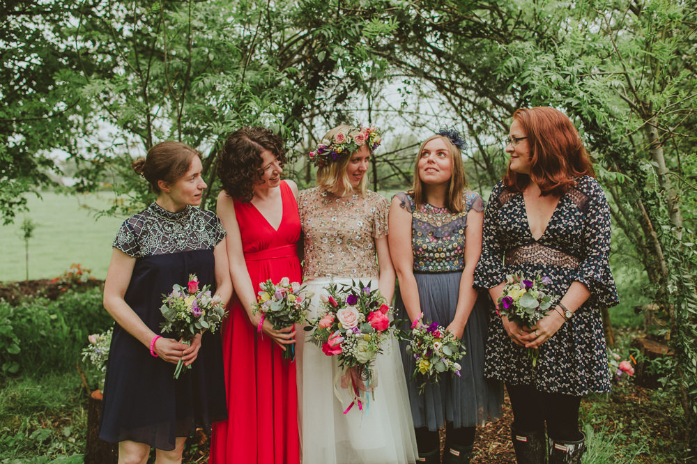 Mismatched Bridesmaid Dresses Plush Tents Glamping Wedding Big Bouquet Photography
