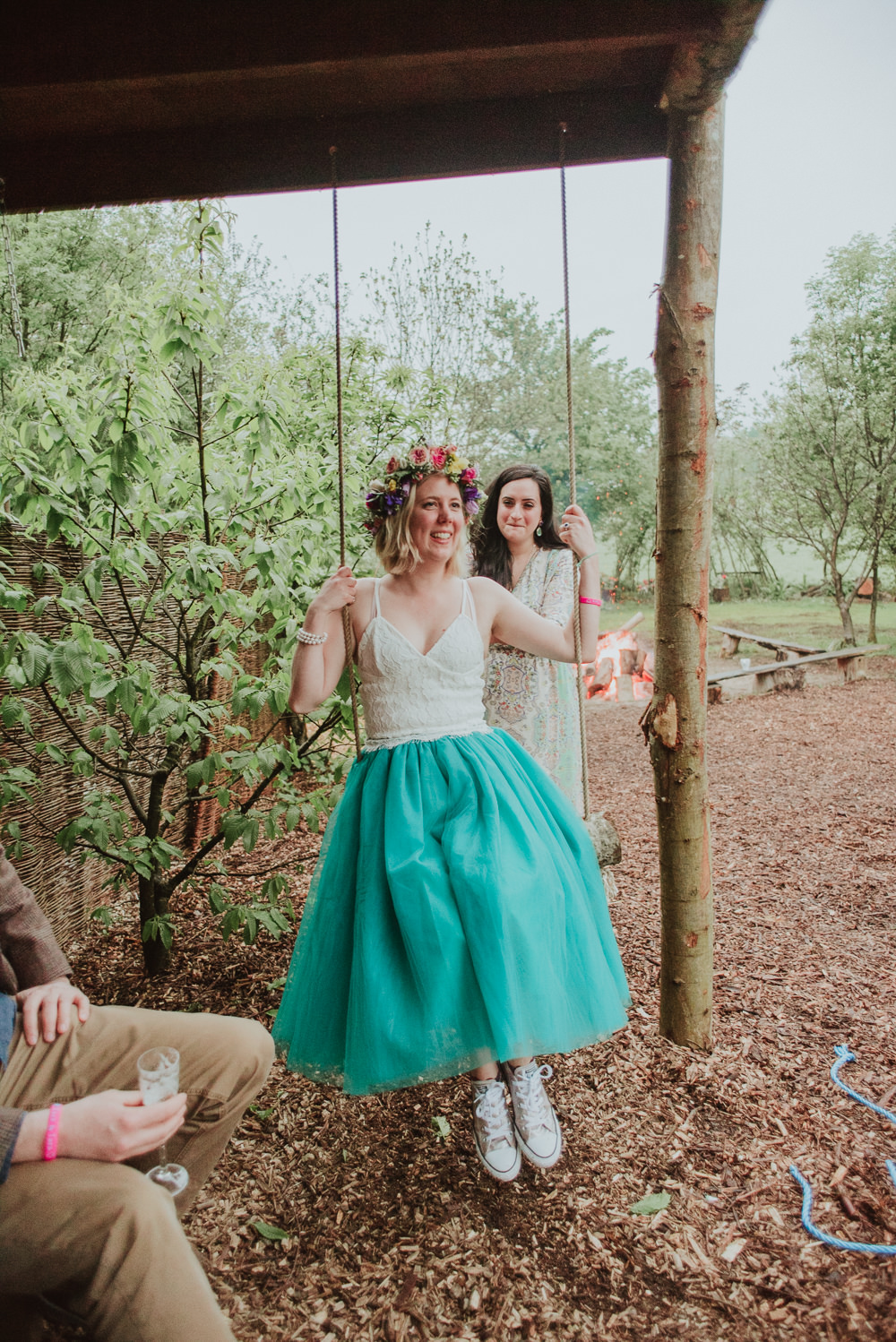 Bride Bridal Dress Gown Skirt Top Green Tutu Plush Tents Glamping Wedding Big Bouquet Photography