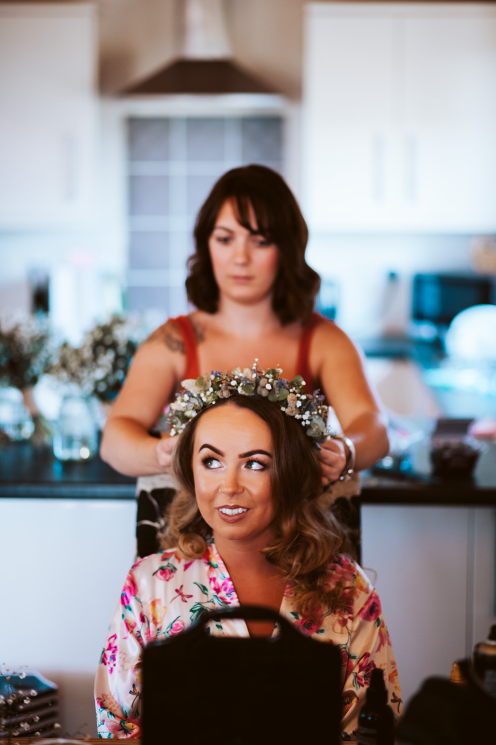 Bride Bridal Flower Crown Flowers Greenery Foliage Eucalyptus Gypsophila Windmill Barn Wedding Pocket Square Photography