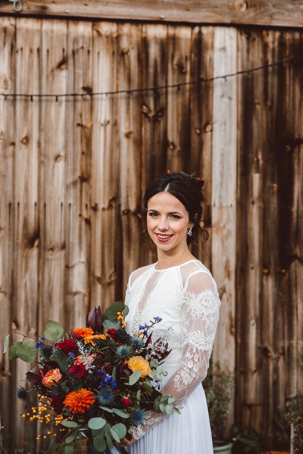 Bride Bridal Dress Gown Lace Sleeves Illusion Rustic Christmas Wedding Ideas Dhw Photography