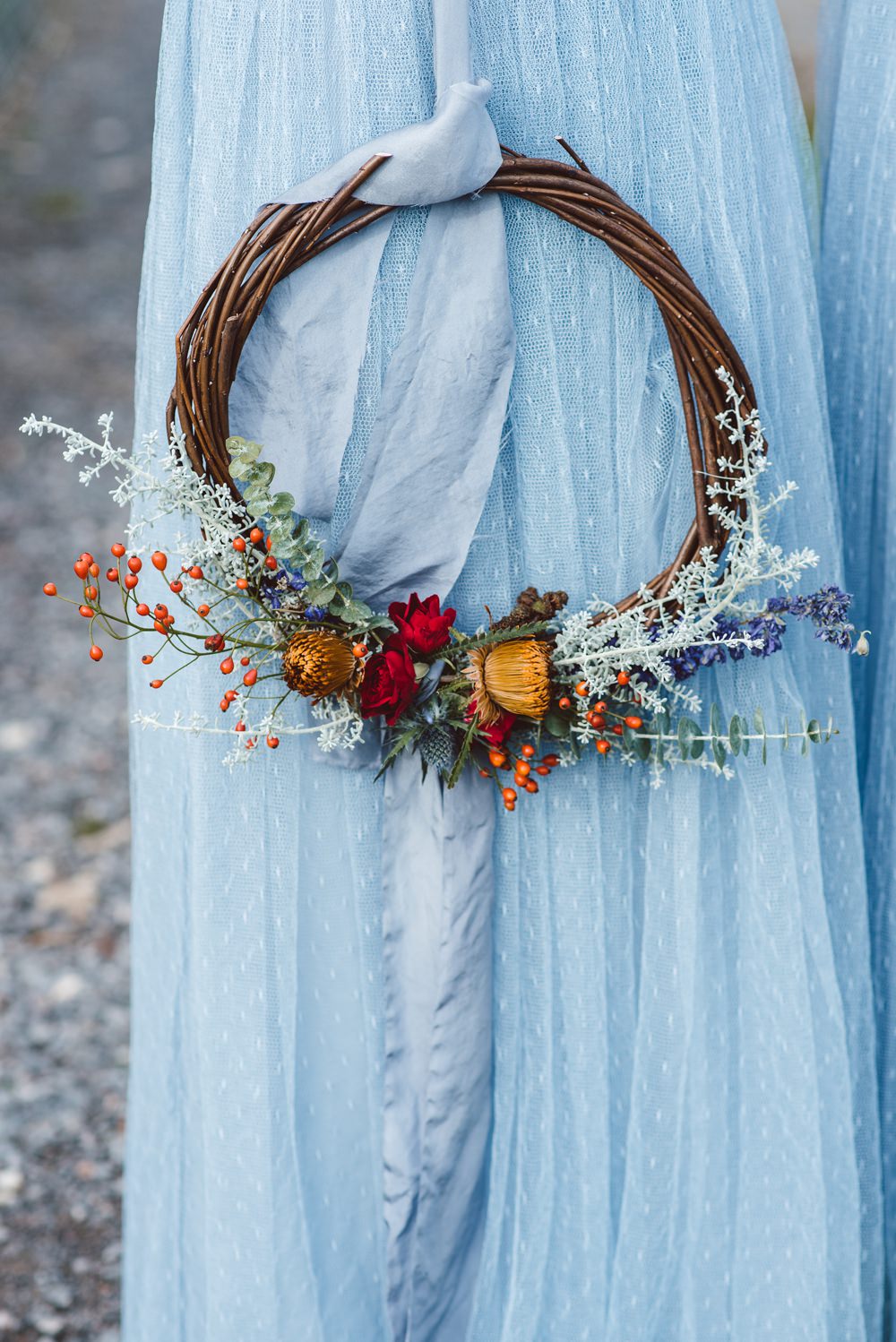 Willow Hoop Flowers Bouquet Bridesmaids Rustic Christmas Wedding Ideas Dhw Photography