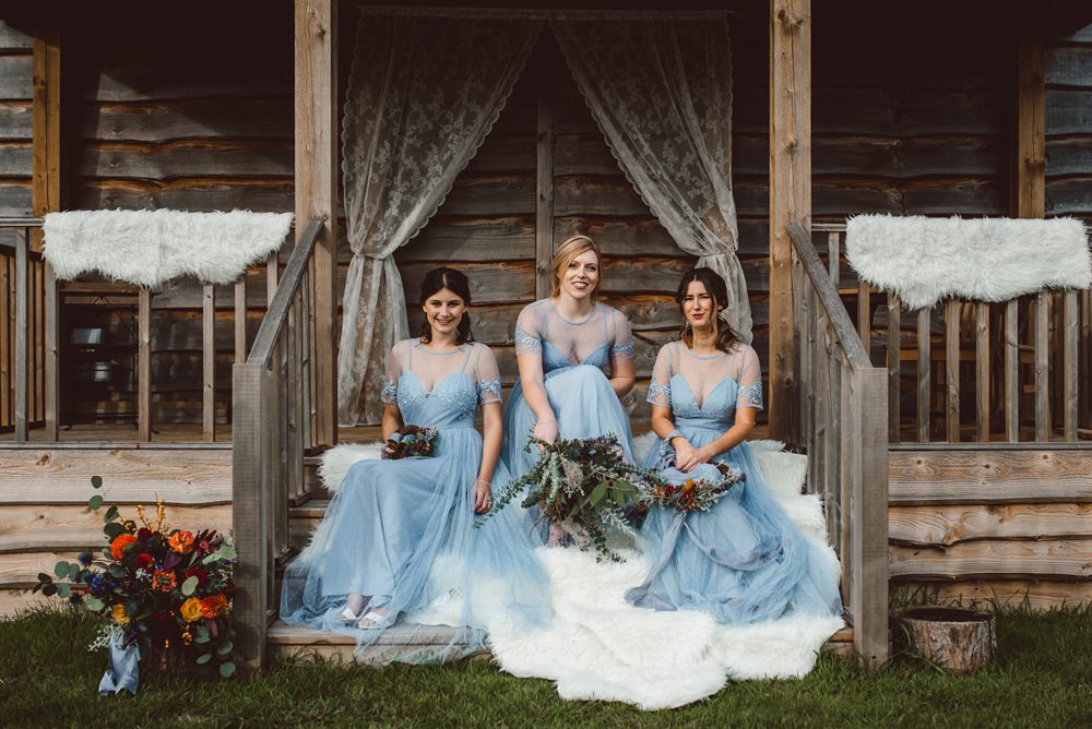 Long Blue Maxi Bridesmaid Dresses Rustic Christmas Wedding Ideas Dhw Photography