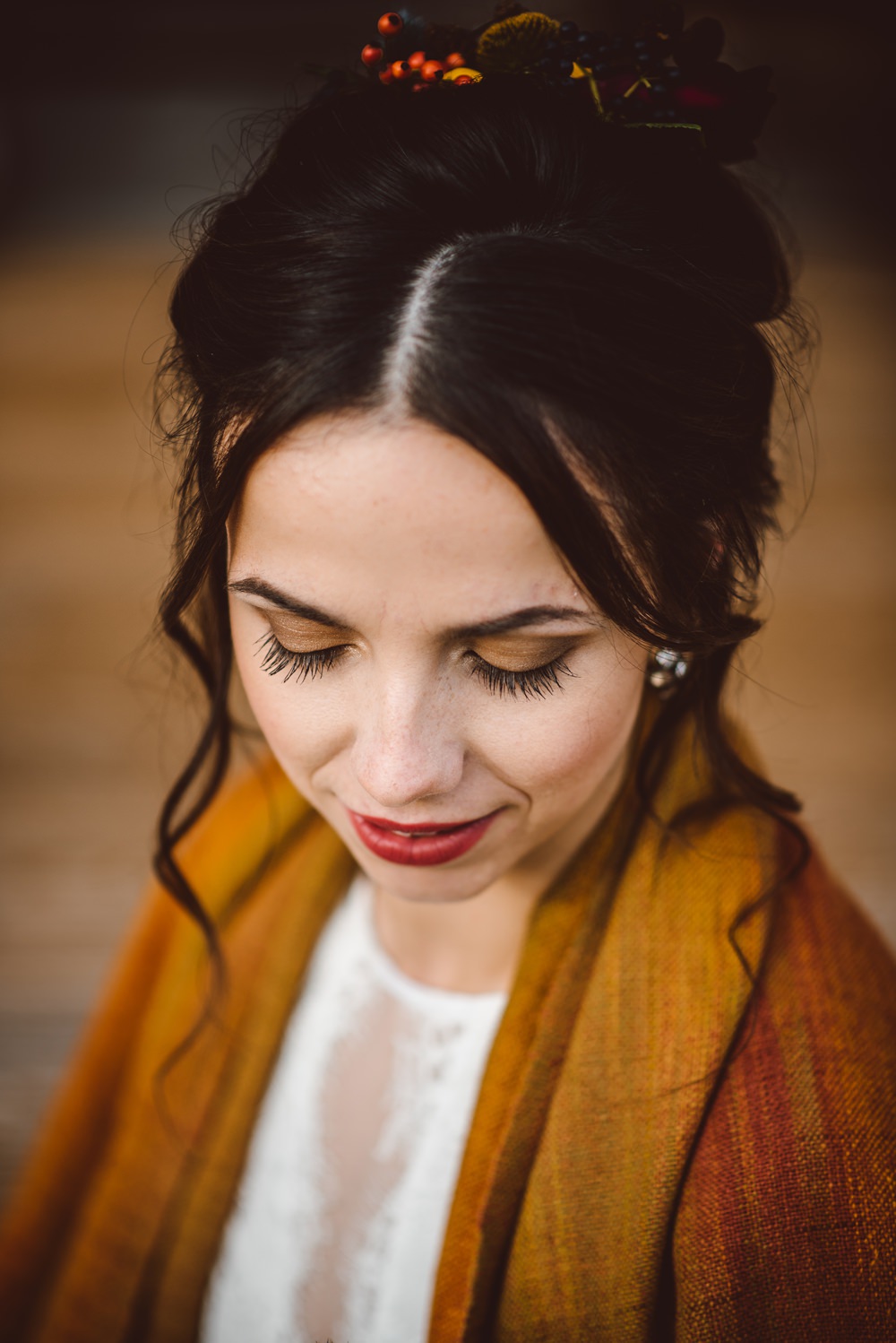 Bride Bridal Make Up Beauty Red Lip Rustic Christmas Wedding Ideas Dhw Photography