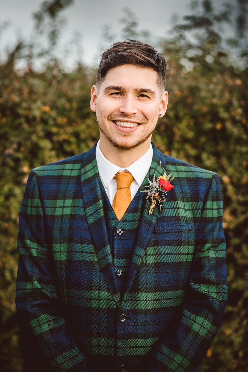 Green Check Tartan Suit Orange Tie Groom Groomsman Rustic Christmas Wedding Ideas Dhw Photography