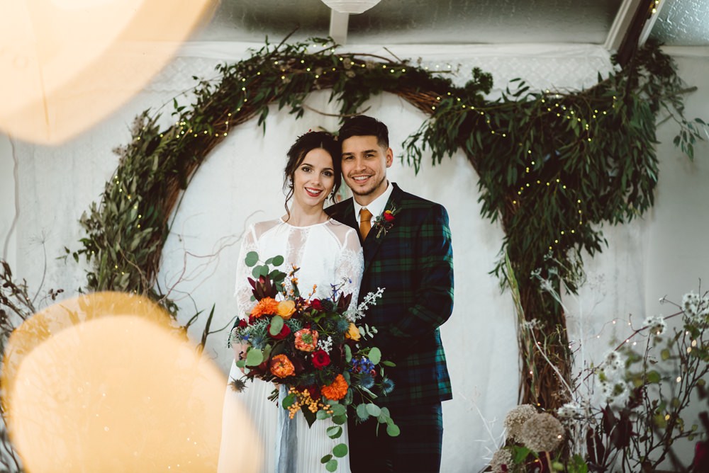 Moongate Flower Arch Backdrop Ceremony Conifer Eucalyptus Greenery Foliage Rustic Christmas Wedding Ideas Dhw Photography