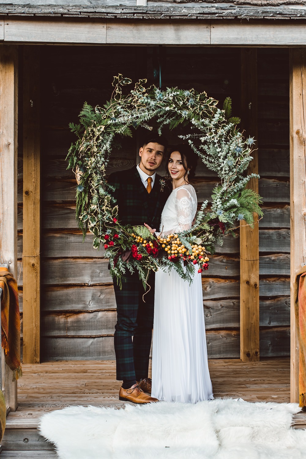 Large Wreath Photo Booth Backdrop Festive Rustic Christmas Wedding Ideas Dhw Photography