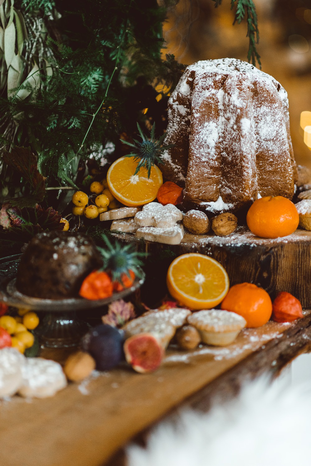 Pudding Fruit Dessert Table Rustic Christmas Wedding Ideas Dhw Photography