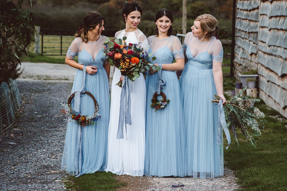 Long Blue Maxi Bridesmaid Dresses Rustic Christmas Wedding Ideas Dhw Photography