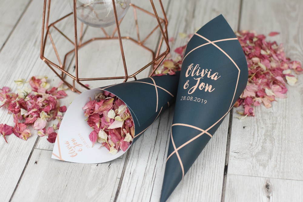 ShropshirePetals Personalised Cone Geometric theme with Blush Confetti