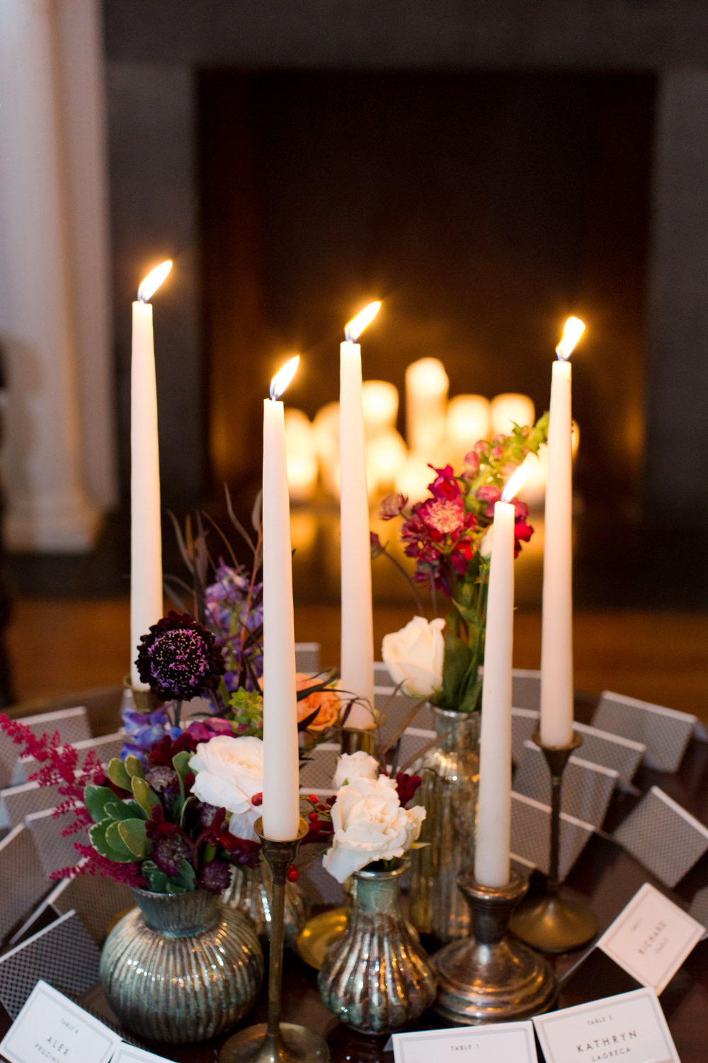 Candles Flowers Decor Stotesbury Mansion Wedding Mariya Stecklair Photography