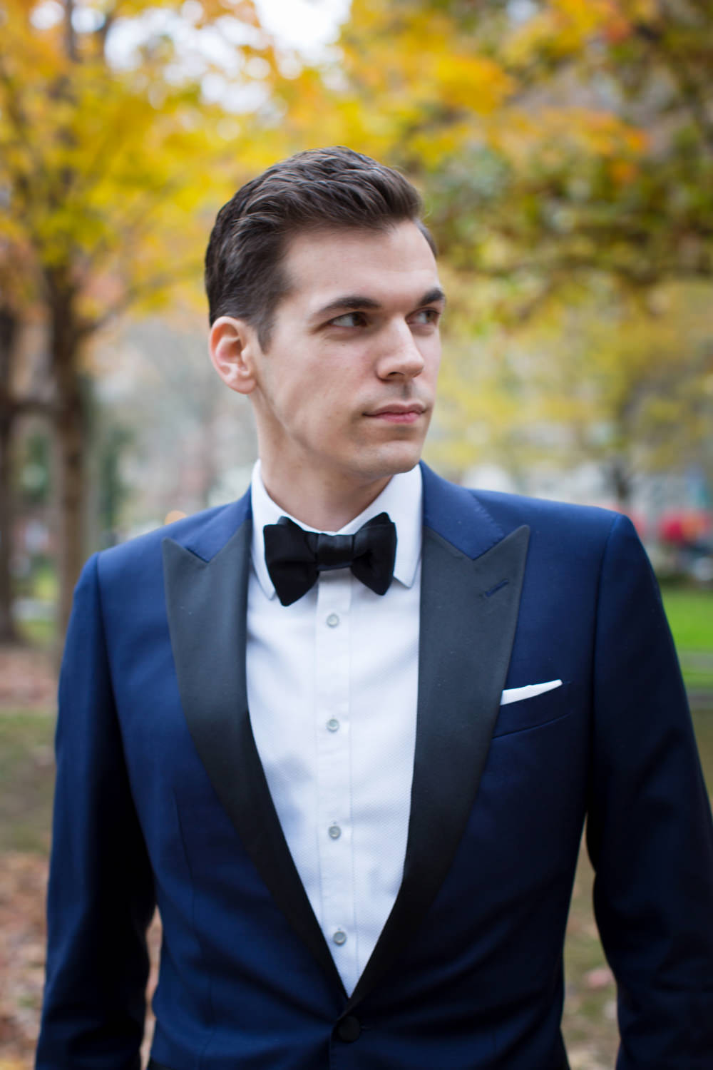 Groom Suit Jacket Navy Bow Tie Stotesbury Mansion Wedding Mariya Stecklair Photography