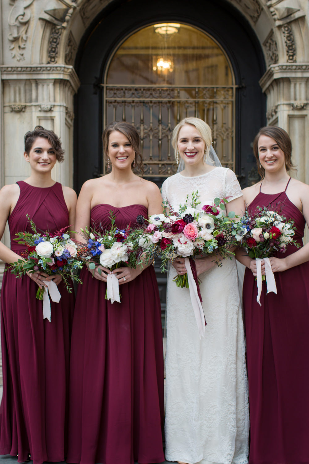 Long Burgundy Bridesmaid Dresses Maxi Stotesbury Mansion Wedding Mariya Stecklair Photography