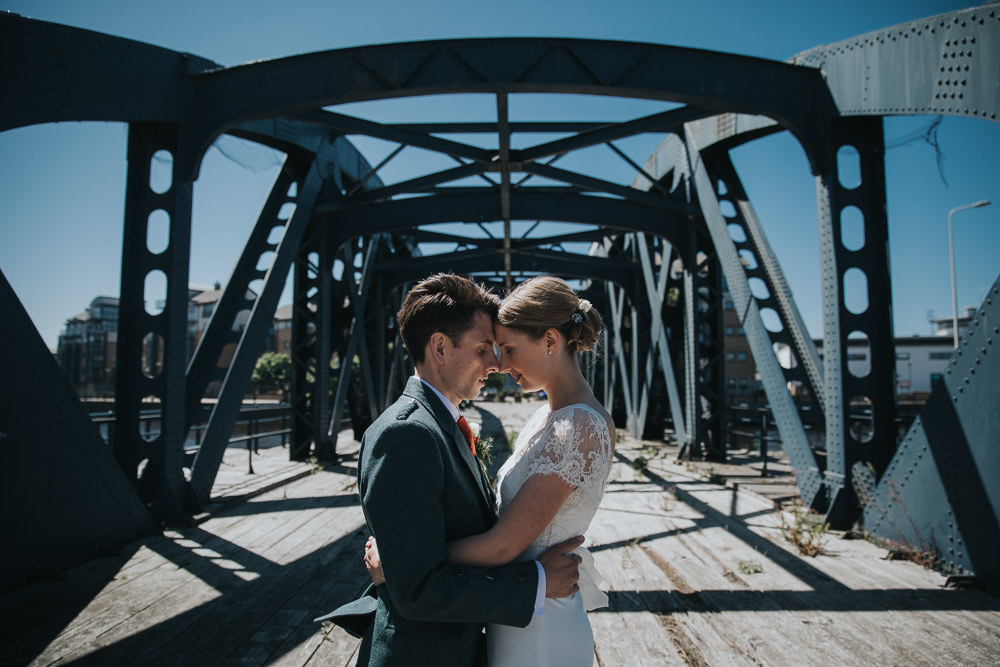 Bride Bridal Fitted Dress Silk Lace Overlay Kilt Groom Strawberry Barn Wedding Jen Owens Images
