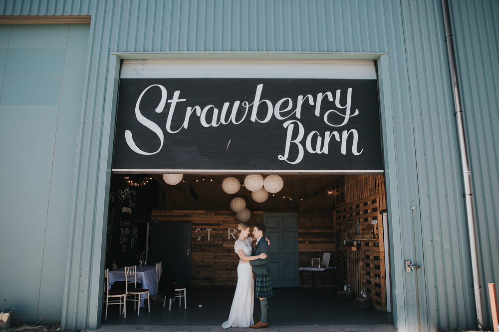 Bride Bridal Fitted Dress Silk Lace Overlay Kilt Groom Strawberry Barn Wedding Jen Owens Images