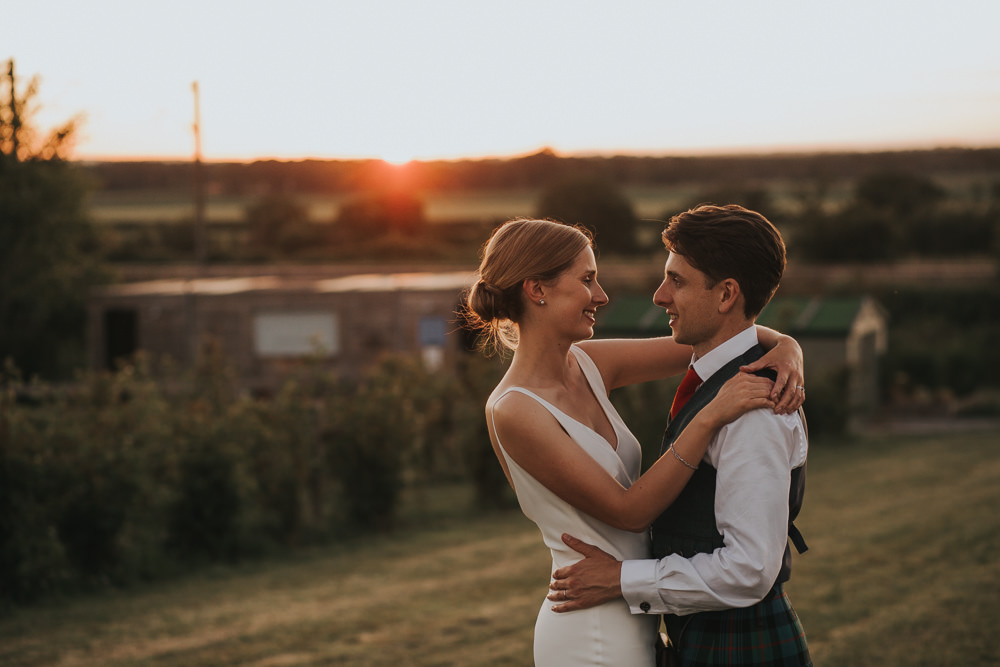 Bride Bridal Fitted Dress Silk Kilt Groom Strawberry Barn Wedding Jen Owens Images