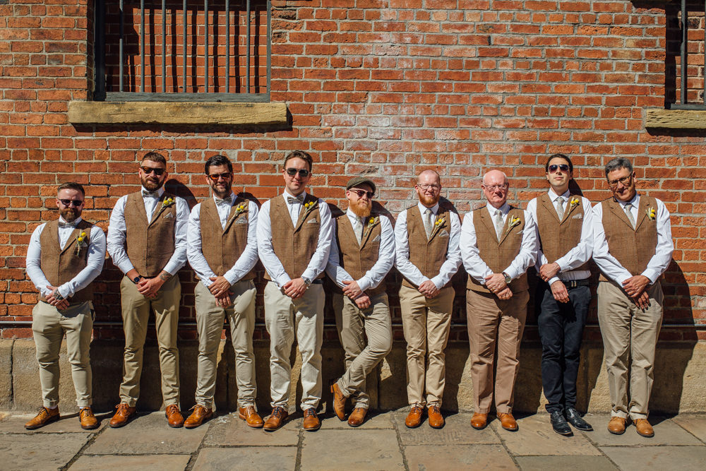 Groom Groomsmen Waistcoat Tweed Chinos Flat Cap The Chimney House Wedding Ellie Grace Photography