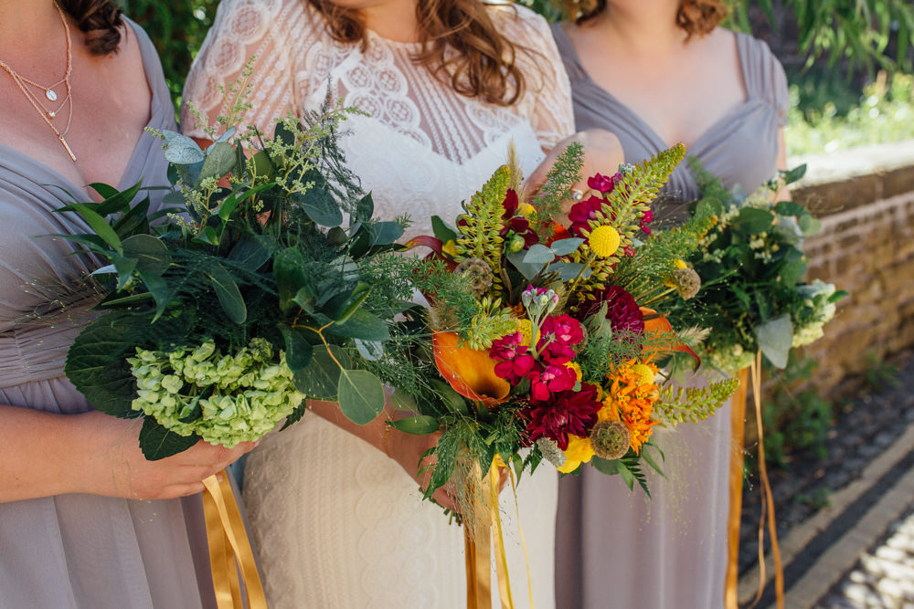 Multicoloured Bouquet Bride Bridal Yellow Ribbon The Chimney House Wedding Ellie Grace Photography