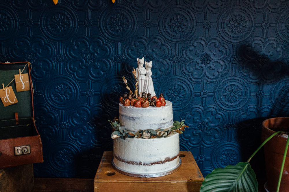 Buttercream Cake Gold Strawberries Fantastic Mr Fox Cake Toppers The Chimney House Wedding Ellie Grace Photography