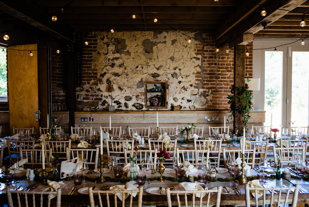Barn Decor Flowers Fairy Lights West Lexham Wedding James Powell Photography