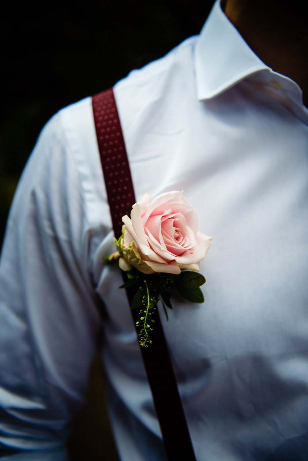 Groom Groomsmen Buttonhole Braces Pink Rose West Lexham Wedding James Powell Photography