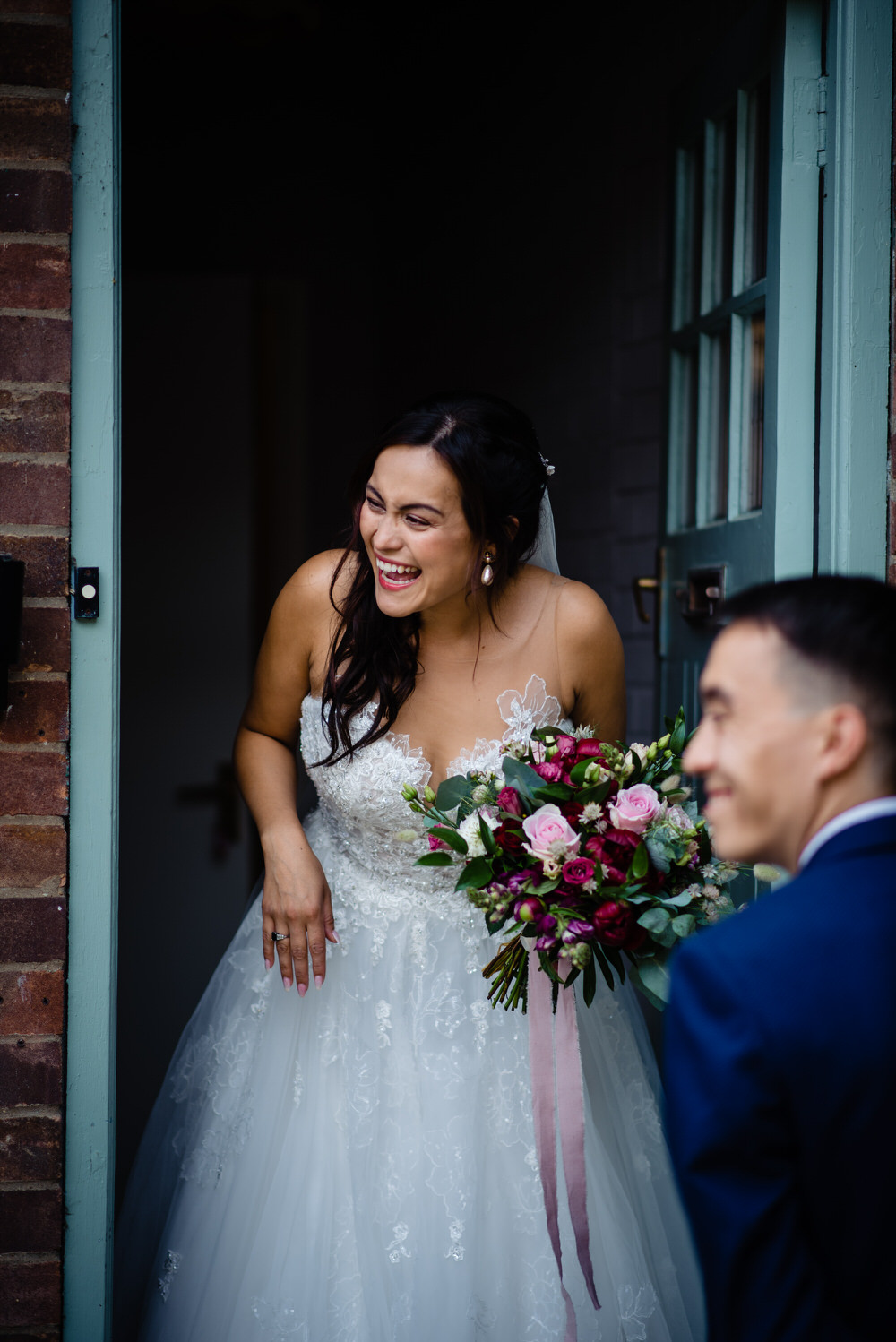 Bride Bridal Dress Gown Illusion Lace Essense of Australia West Lexham Wedding James Powell Photography
