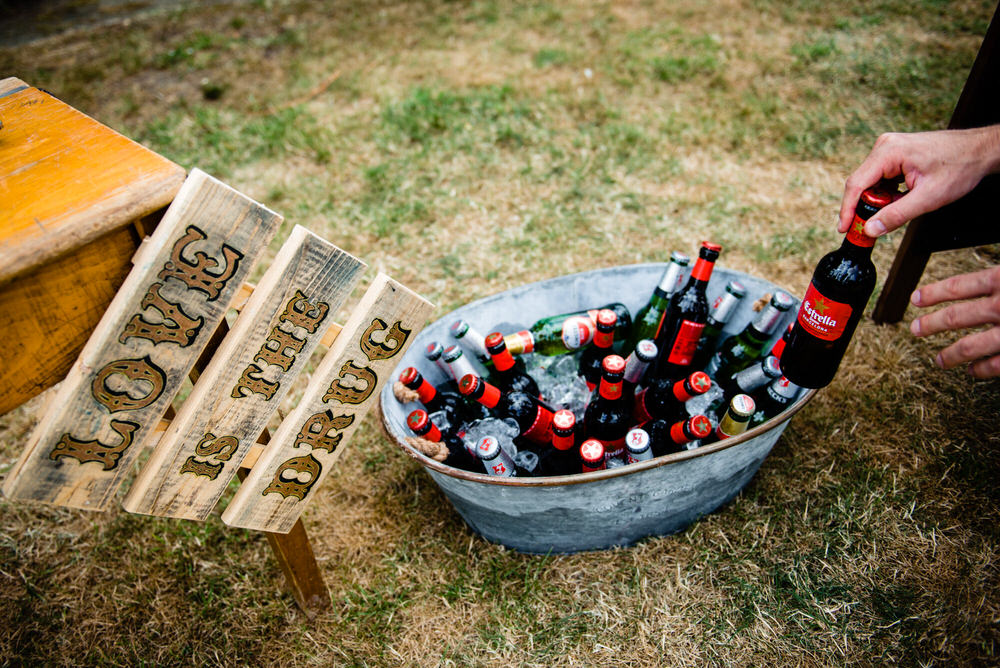 Booze Drinks Bath Tin Sign Bar West Lexham Wedding James Powell Photography